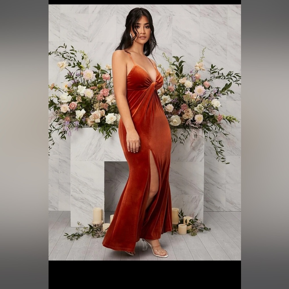 Burnt orange Velvet Bridesmaid Dress